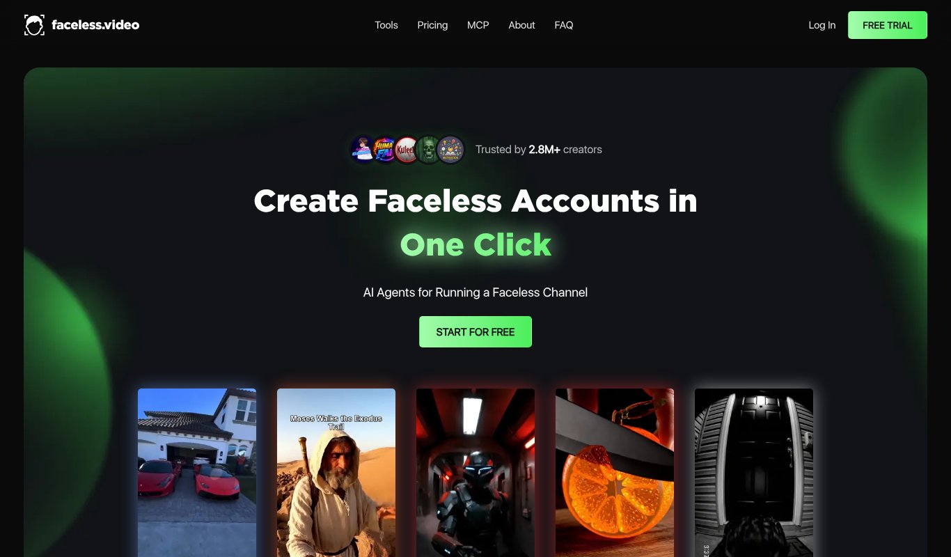 Faceless.video homepage